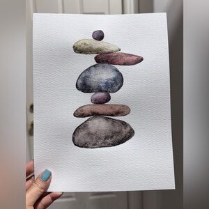 Original Stone Stack Watercolor painting 8.5”x11”